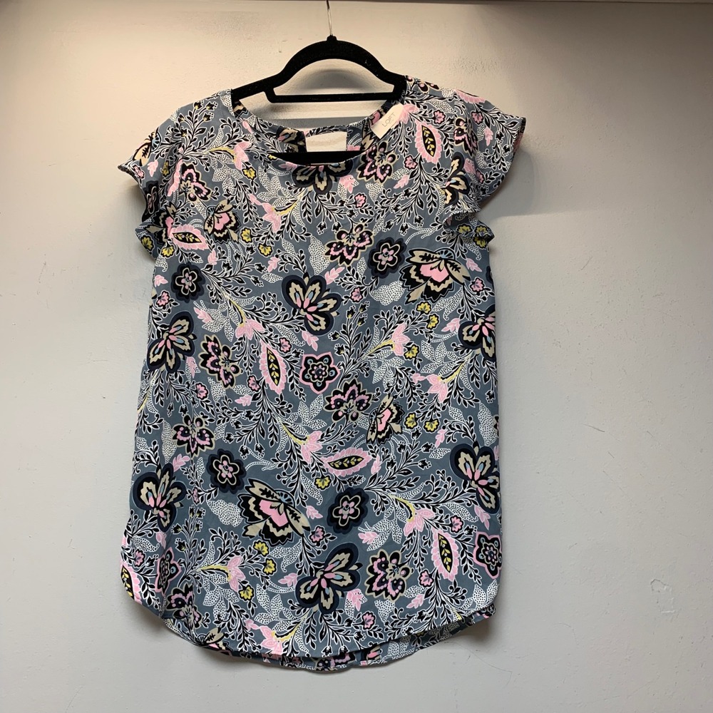 LOFT Outlet Blouse Womens S Blue Floral Paisley Excellent Flutter Sleeve Top